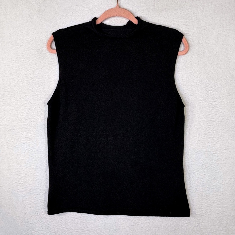 Casual Corner Black Sleeveless Mock Neck Knit Top Size Large Solid Minimalist